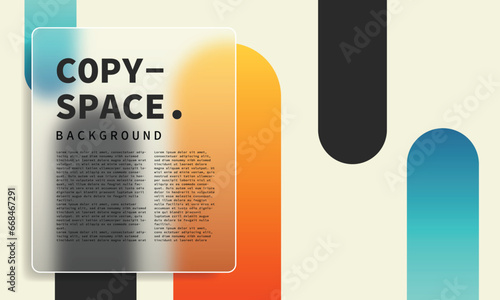 Colorful minimalist geometric background with glassmorphism frame. Simple polygon backdrop design with blurred frame. Suitable for poster, banner, presentation, or announcement.