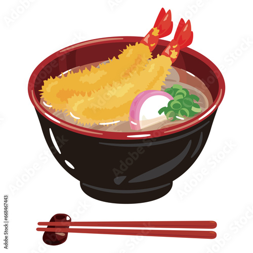お椀に盛られた年越し蕎麦　海老天蕎麦