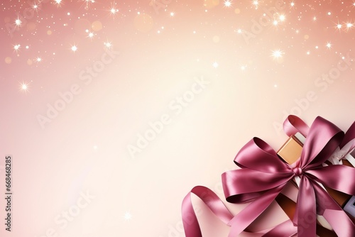 luxury new year border with ribbon, wine, firework, pastel color, flat luxury background, generative ai