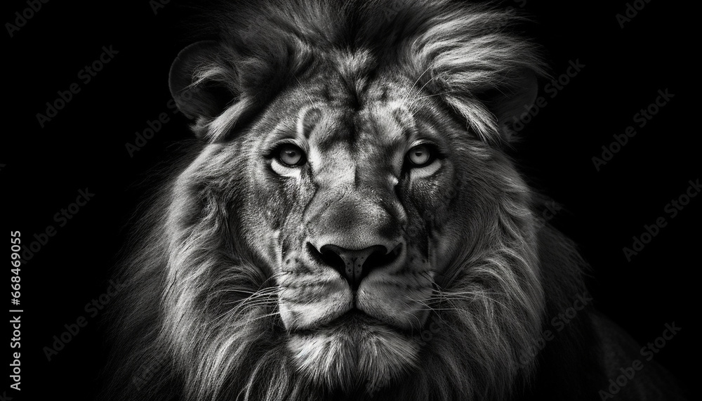 Majestic black and white lion, king of the savannah generated by AI
