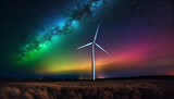 Wind turbines illuminate starry night, powering alternative energy development generated by AI