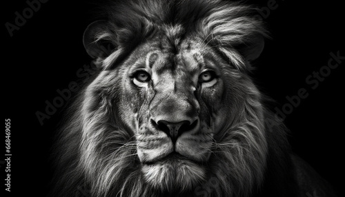 Majestic black and white lion, king of the savannah generated by AI
