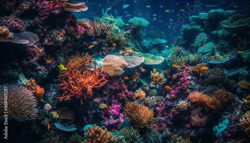 Multi colored sea life in natural beauty below underwater reef generated by AI © Stockgiu
