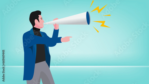 a businessman who is commanding or giving direction regarding business strategy concept flat design vector illustration, big boss or company president, chief executive officer