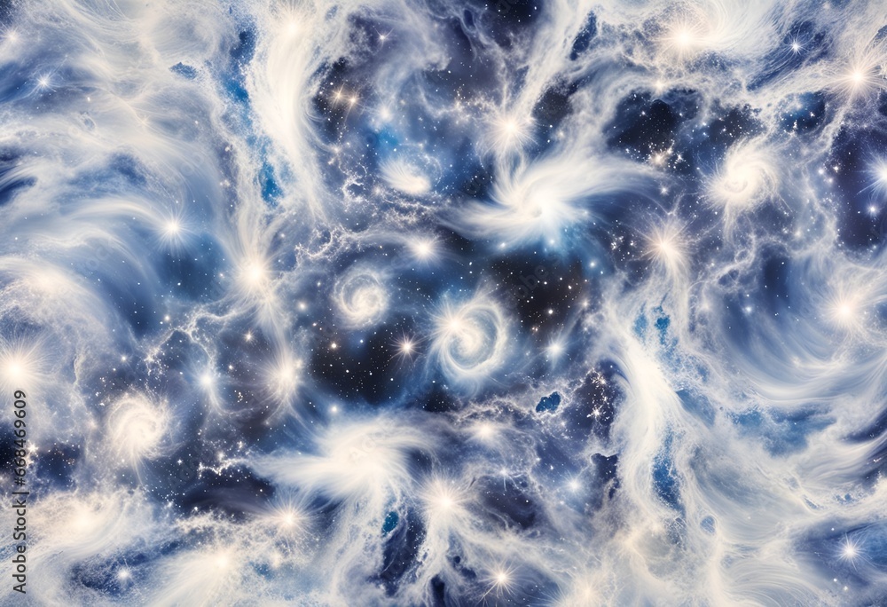 Abstract Cosmic Clouds and Stars in a Blue and White Galaxy
