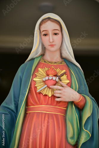Close-up of Beautiful Statue of Our lady of grace virgin Mary located in the church, Thailand. selective focus.
