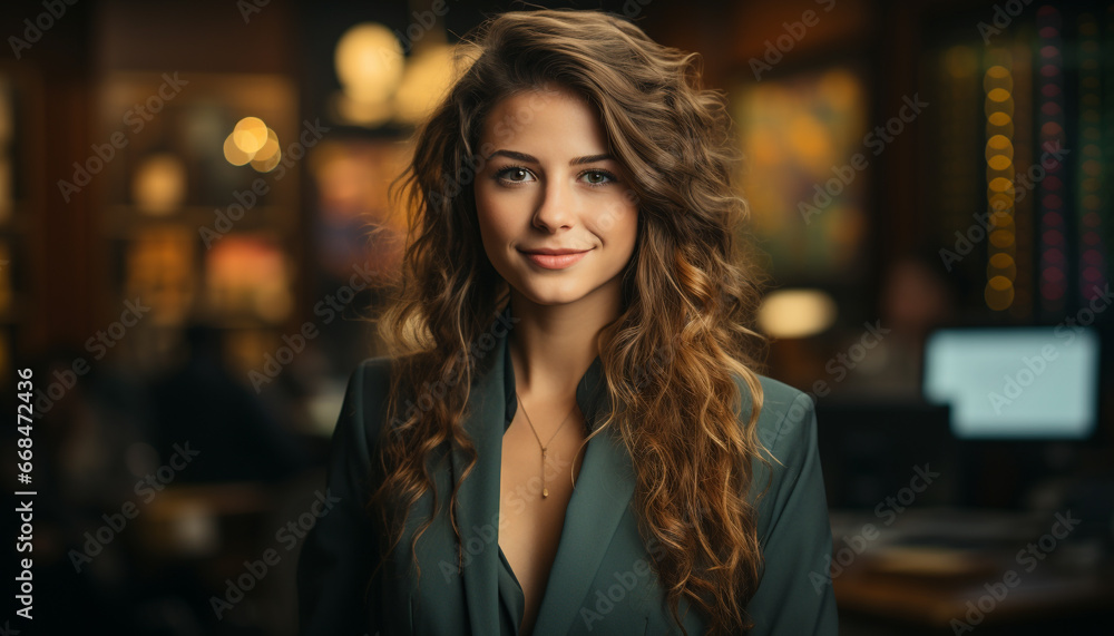 Obraz premium A confident businesswoman, the epitome of elegance and success generated by AI