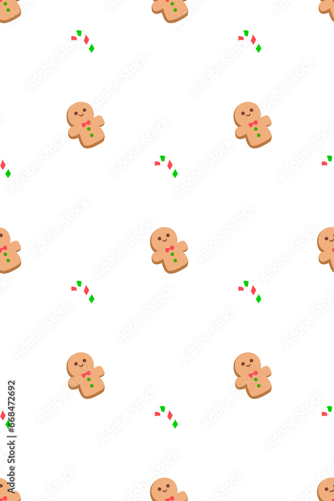 Cute Hand Drawn Ginger Bread and Candy Cane Pattern Background Wallpaper Cartoon Illustration Cute Hand Drawn Ginger Bread and Candy Cane Pattern Background Wallpaper Cartoon Illustration