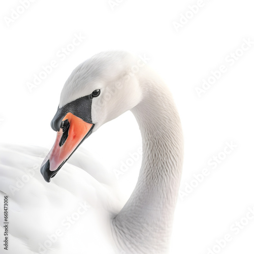 Close up, portrait of white swan, isolated on transparent background. 