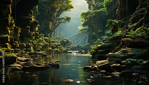 Mysterious forest  tranquil scene  deep reflection  natural beauty  famous place generated by AI