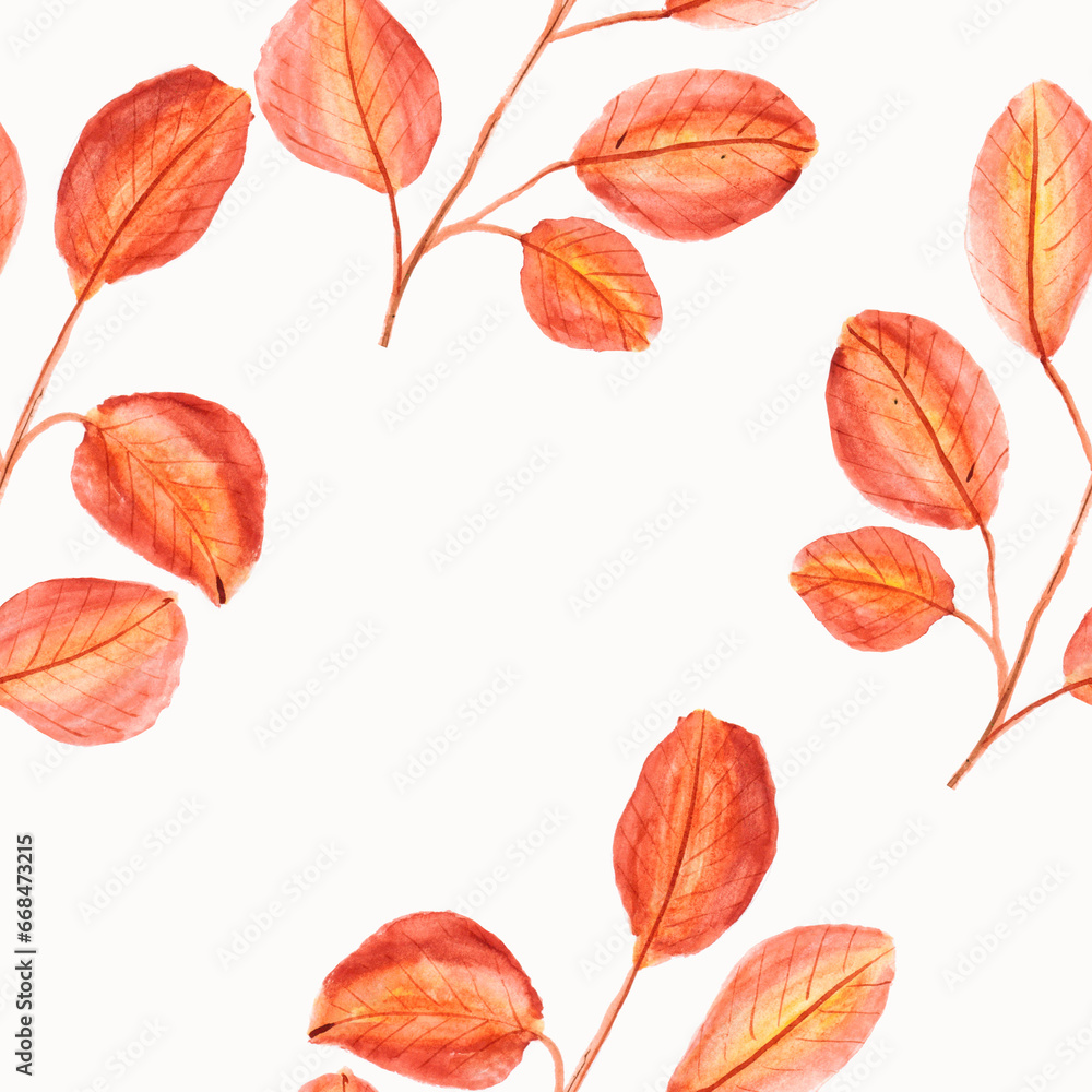 Obraz premium watercolor drawing, seamless pattern with yellow and brown leaves and twigs