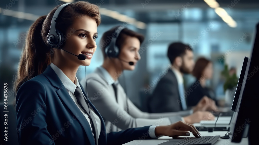 Beautiful call center woman, Woman working at a call center. Beautiful call center woman, Woman working at a call center.