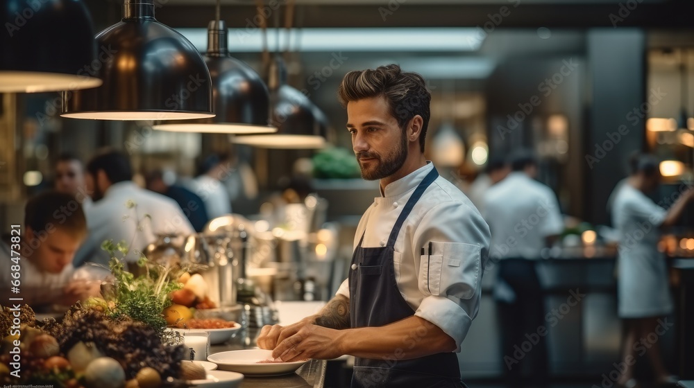Fototapeta premium Waiters is working at luxury restaurant.