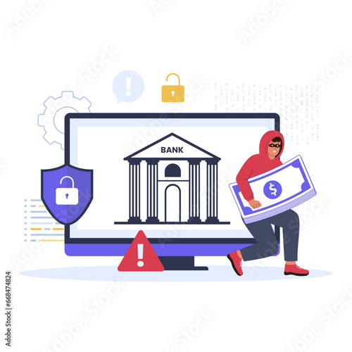 bank hacking attack illustration concept. vector flat illustration
