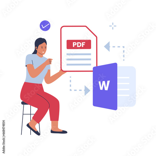 Pdf to doc concept illustration. File edit concept. vector flat illustration