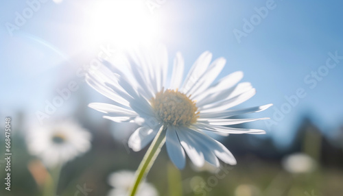 A vibrant meadow of chamomile  a single flower in focus generated by AI