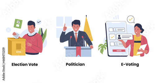 Vector collection of election vote concept. Politician's campaign, online vote. Vector illustration flat concept