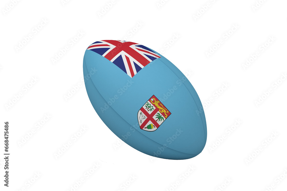 Fototapeta premium Digital png illustration of rugby ball with flag of fiji on transparent background