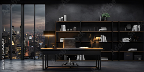 Modern minimalist office urban view elegant design generative IA Elegant Urban Office with Generative AI Design 