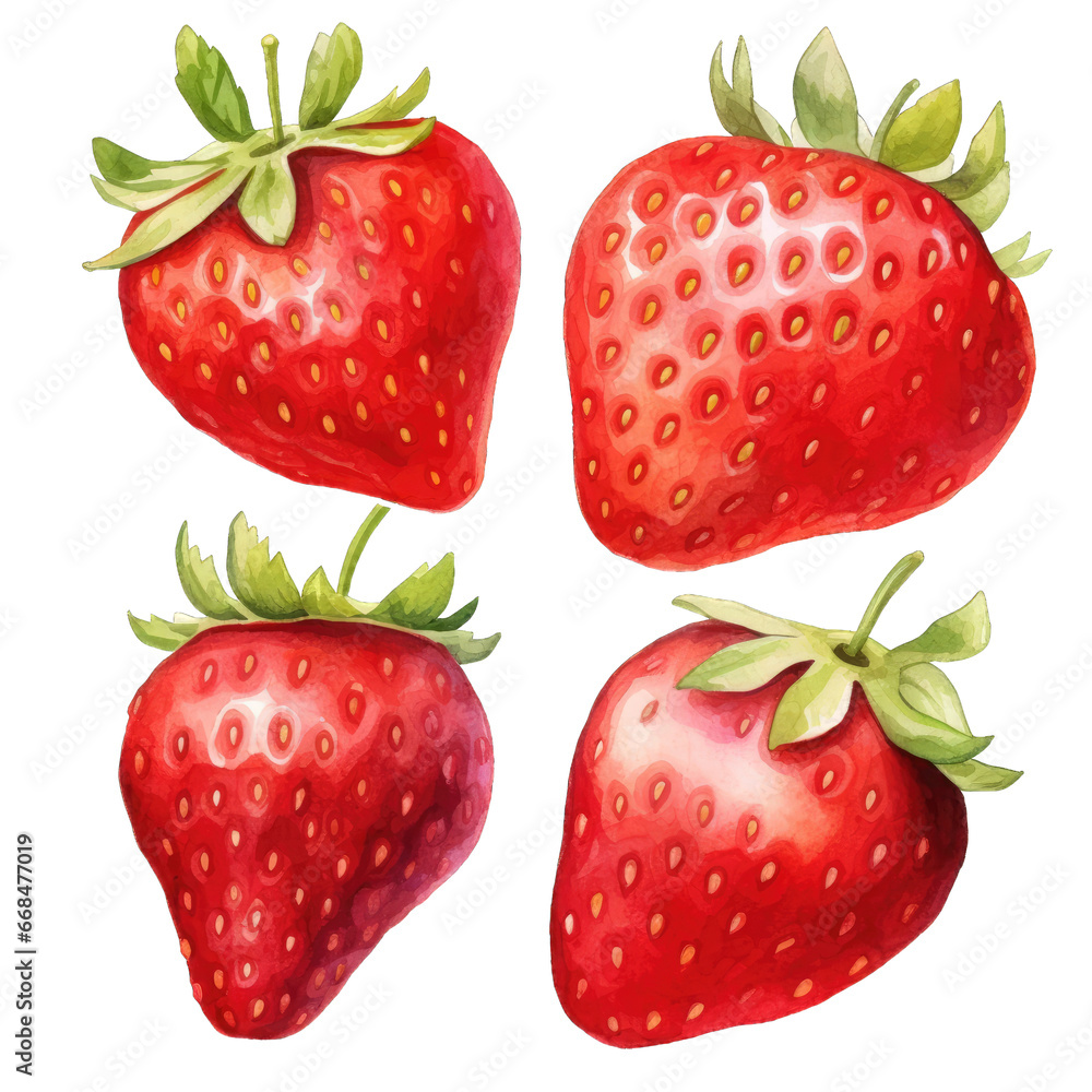 Watercolor set of strawberries isolated on transparent background Watercolor set of strawberries isolated on transparent background
