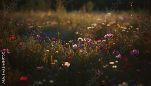 A vibrant meadow of wildflowers in the summer sun generated by AI © Stockgiu