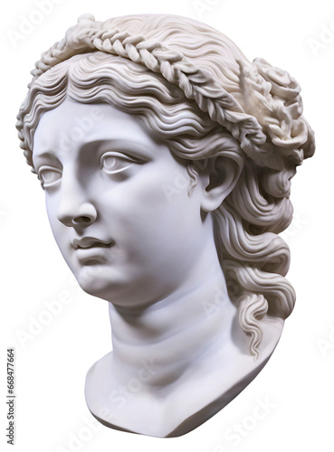 Bust of ancient woman beauty isolated on white or transparent background, png