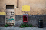 cityscape old door on sidewalk, Parma Italia