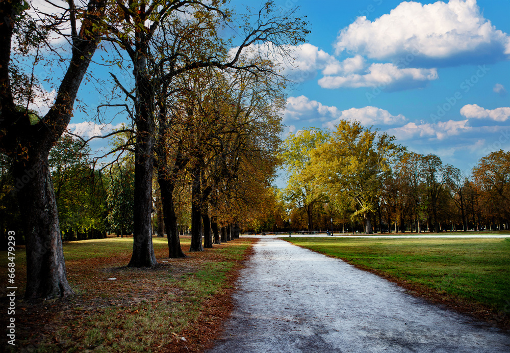 autumn landscape of Ducale park Parma Italy