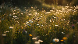 Freshness and growth in nature beauty, a meadow of yellow daisies generated by AI