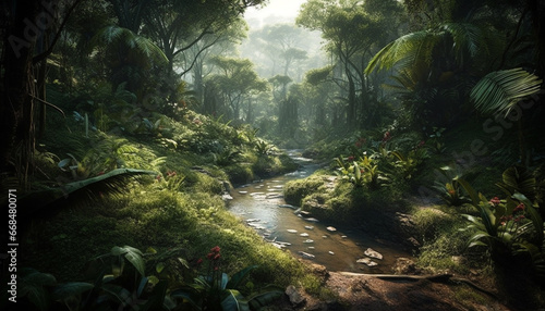 The tropical rainforest reveals its beauty in nature mysterious adventure generated by AI © Stockgiu