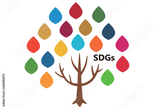 SDGsの取り組みをPRできる17色の葉の木のベクターイラスト（RGB指定色）