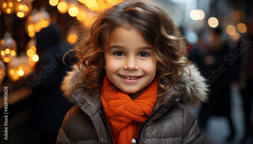 Wallpaper Mural Smiling child in warm clothing enjoys winter night celebration generated by AI Torontodigital.ca