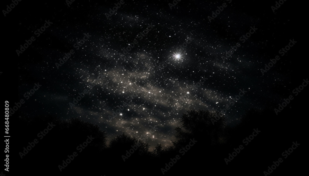 Night sky illuminated by glowing stars in a deep galaxy generated by AI