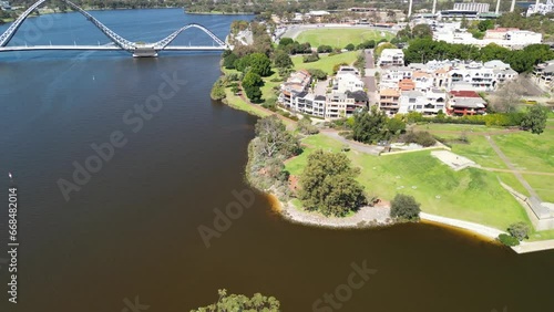 Matagarup Bridge and Swan Riverside with Western Australian Cricket Stadium on Background photo