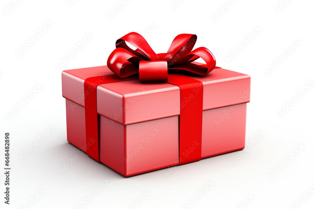 Red holiday gift box with red ribbon on white background Red holiday gift box with red ribbon on white background