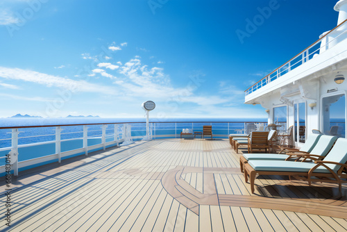 Empty open deck on a cruise ship on the sea in a sunny day © Adrian Grosu