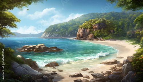 A tranquil scene of a tropical coastline, beauty in nature generated by AI