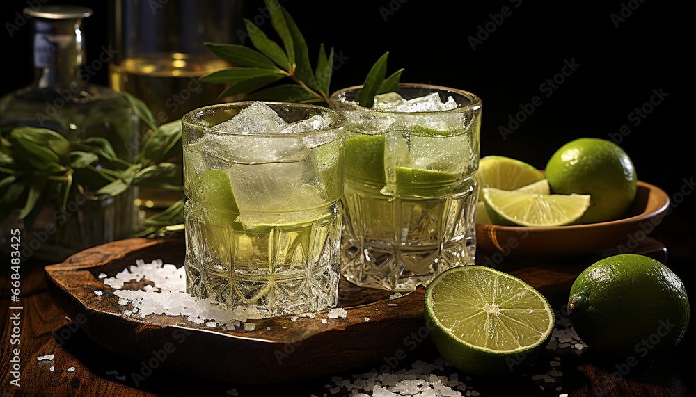 Refreshing mojito cocktail with lime, lemon, and mint garnish generated by AI Refreshing mojito cocktail with lime, lemon, and mint garnish generated by AI