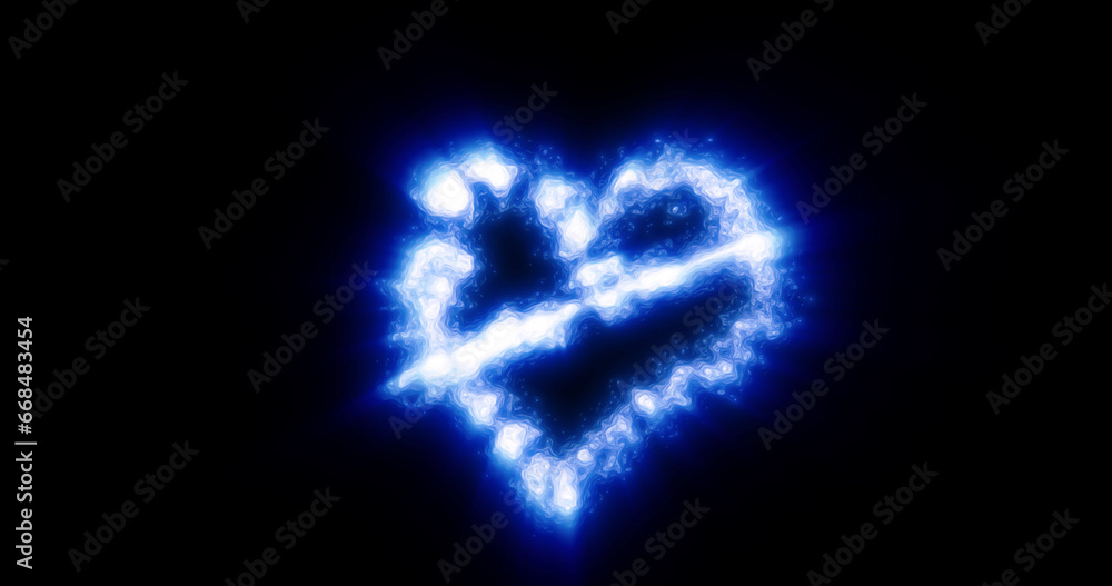 Abstract blue love heart made of small bright glowing particles of energy festive background for Valentine's day