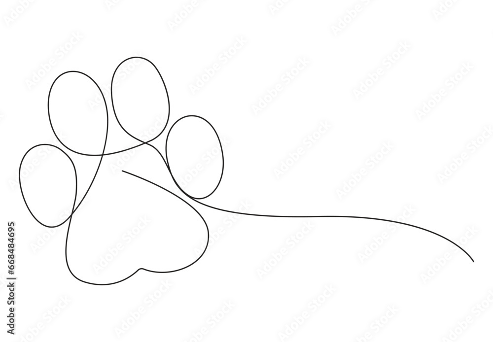 Continuous single line drawing of cat footprint for international cat day. Vector illustration. Pro vector. Continuous single line drawing of cat footprint for international cat day. Vector illustration. Pro vector.