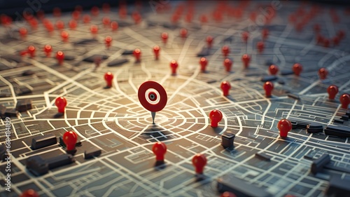 A target marked on a map of diverse customer groups, symbolizing market segmentation
