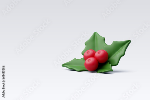 3d Vector Holly Branch with Red Berries Christmas, Merry Christmas or New Year greeting concept.