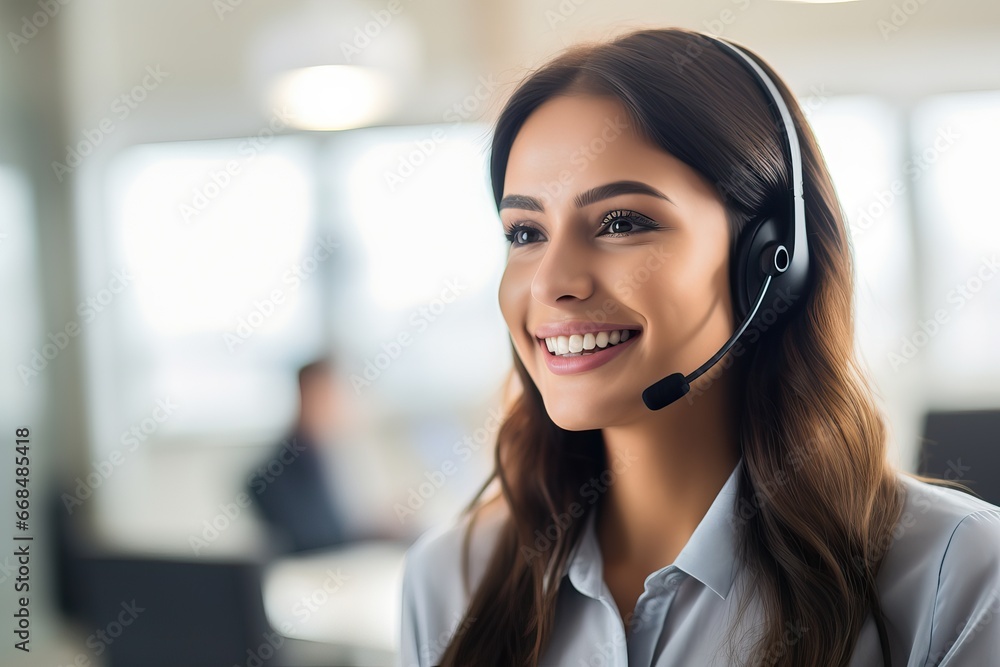 Attractive businesswoman Asian in suits and headsets are smiling while working with computer at office. Customer service assistant working in office. Attractive businesswoman Asian in suits and headsets are smiling while working with computer at office. Customer service assistant working in office.