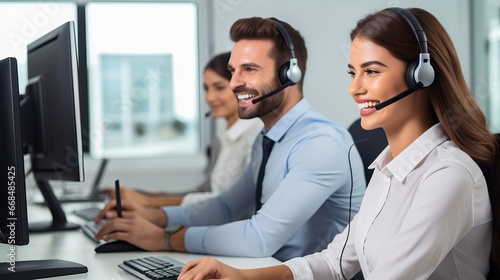 professional call center operators communicate with customers.