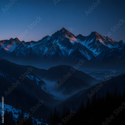 blue hour descends after sunset over the Cascade Mountains 