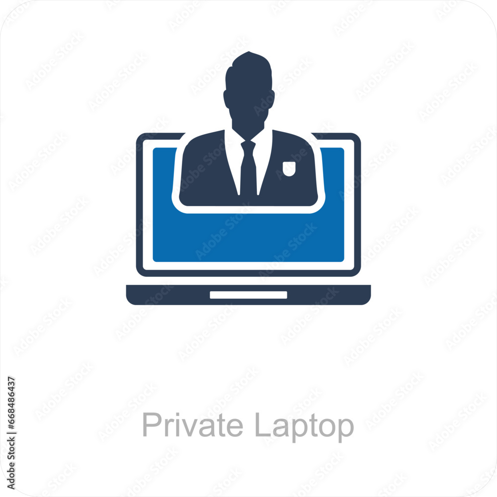 Private Laptop and icon concept Private Laptop and icon concept