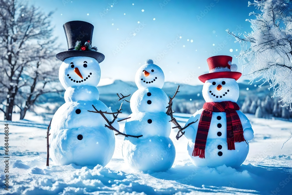 Fototapeta premium snowman in the snow