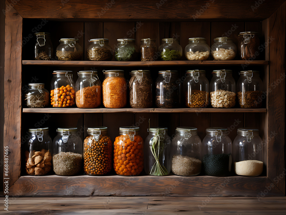 Rustic Pantry Cabinet with Grain Jars