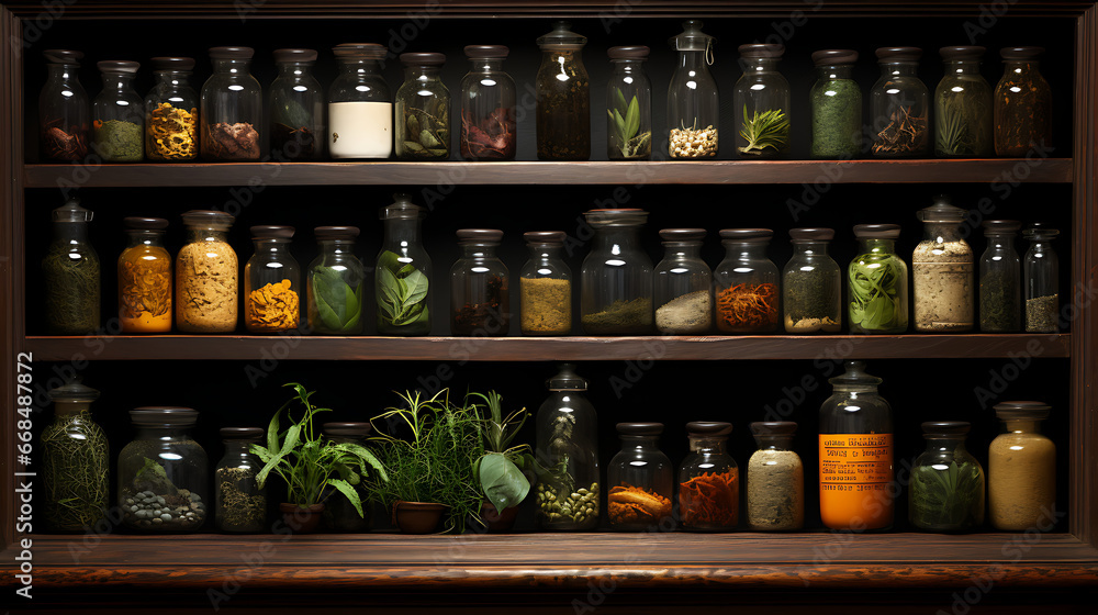 Medicine Cabinet with Herbal Remedies - obrazy, fototapety, plakaty 