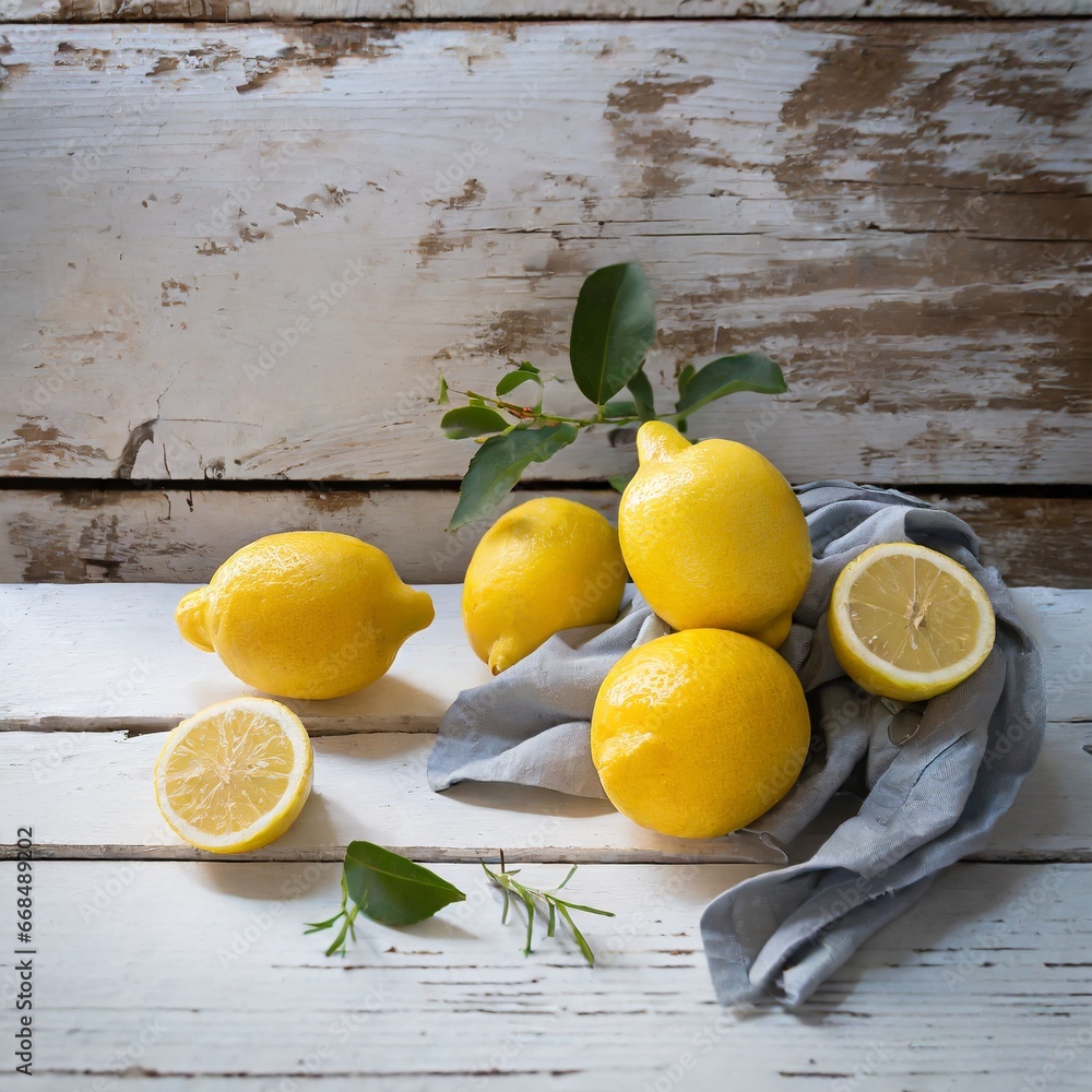 lemons on wooden background
